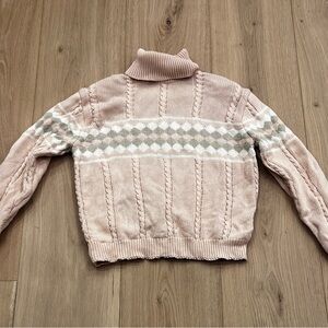 Jeanne Pierre Cottagecore Vintage 80s Cable Knit Sweater Blush Pink Fair Isle: M